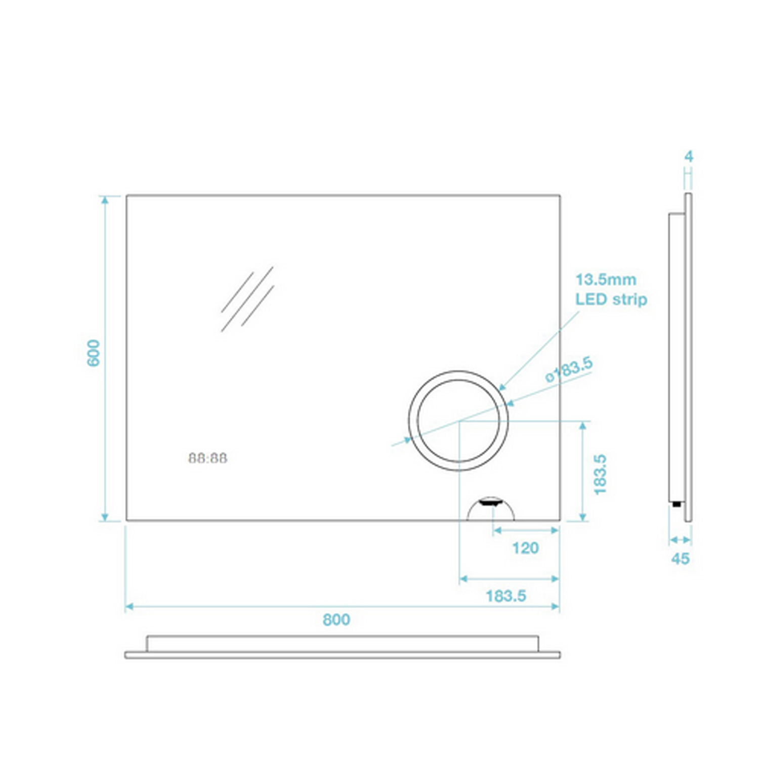 Londra 800 X 600 Mirror With Magnifier And Clock Atlas Bathrooms