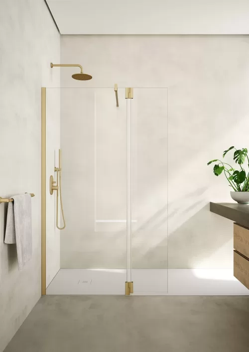 Armano with Hinged Panel Brushed Brass with Clear Glass LH